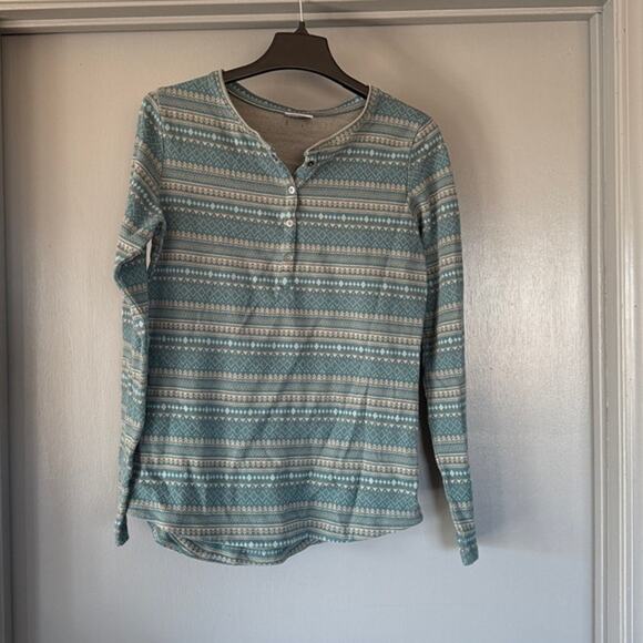 Columbia Blue Henley Women's Pullover Top Front Snaps Long Sleeves sz XL - Picture 1 of 6